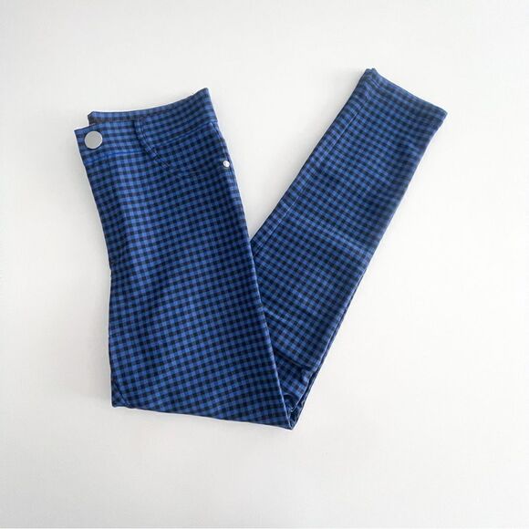 Zara Gingham Plaid Leggings Hi-Rise Blue Black Buffalo Check Women's M Stretchy - Picture 11 of 11
